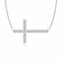 Classic Diamond Sideways Cross Necklace in Silver (Grade- IJI1I2, Size- 1MM) - £129.28 GBP