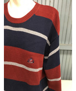 IZOD Mens 100% Cotton Large Navy And Red Striped Sweater Heavy 26&quot; Chest - £16.54 GBP