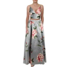 Speechless Junior Womens 3 Silver Blush 2 PC Satin Floral Crop Top Dress NWT - £34.45 GBP