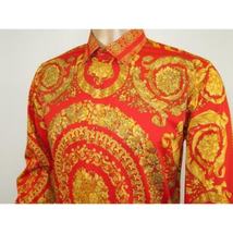 Men's AVM Crystal Shirt Medallion Medusa Cotton Turkey Slim Fit 9628-07 Red image 9
