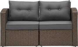 Patio Loveseat, 2 Piece Wicker Outdoor Sectional Couch With Non-Slip Dark Grey C - £234.88 GBP