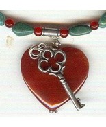 Sterling Silver Key to My Heart in OOAK Turquoise and Carnelian Necklace  - €47,77 EUR