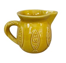 Witness Pottery Jesus Creamer Greek Ikthus Fish Yellow Vase   - $27.16