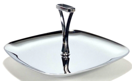 Vtg MCM Modern Silver Chrome Square Serving Tray w Handle - 10 x 10&quot; - Atomic - £18.38 GBP