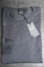 HUGO BOSS Hombre Leno-P Ajustado Cuello Redondo Gris Finest Italiano Hil... - $69.29