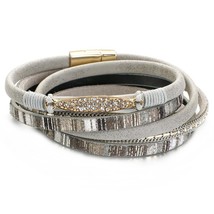 ALLYES Simple Stripe Leather Bracelet for Women Bohemian Natural stone Charm Cry - £9.69 GBP