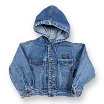 Vtg Osh Kosh B&#39;gosh hooded blue denim jacket toddler 4T faded Snap Front - $29.69