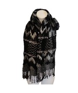 Black White Scarf Wrap Layers by Lizden Fringe Smocked Textured Lightwt ... - £14.69 GBP