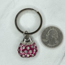 Silver Tone Pink Rhinestone Handbag Purse Charm Keychain Keyring - $6.92