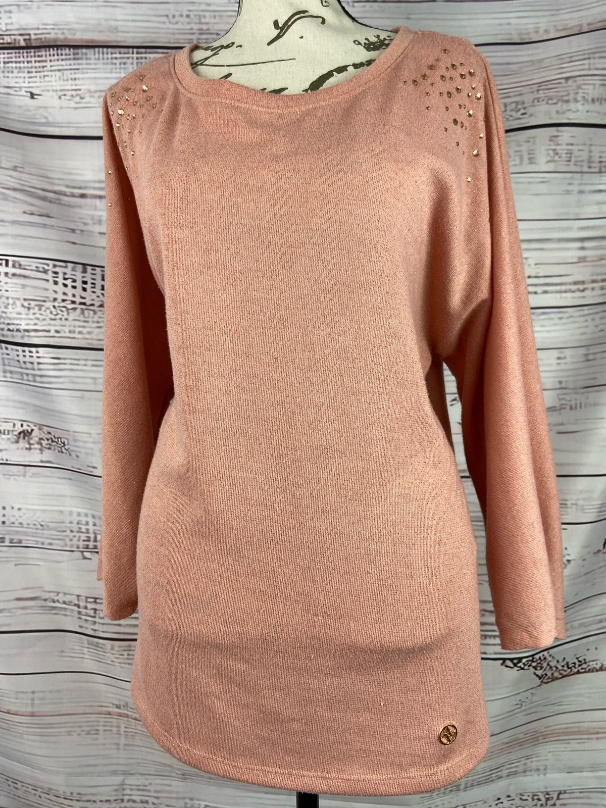 Primary image for Adrienne Vittadini Metallic Embellished Sweater Women XL Soft Stretch Scoop Neck