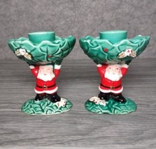 Vtg Pair Of 1962 Napcoware Japan Santa Berry Holly Candle Stand Holders X-5476 - £25.11 GBP
