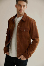 Men&#39;s Brown Soft Suede Leaher Shirt Real Lambskin Stylish Shirt Casual Handmade - £89.68 GBP+