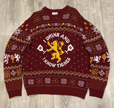 Game of Thrones &quot;I Drink and I Know Things&quot; Ugly Christmas Sweater Red M... - $20.16