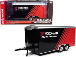 Four Wheel Enclosed Car Trailer Yokohama Motorsports Black Red for 1/18 Scale Mo - £63.49 GBP