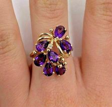 3.00 Ct Pear Cut Diamond Amethyst Cluster Engagement Ring 14K Yellow Gold Over - £61.43 GBP