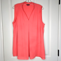 Vince Camuto Womens Pleated V-Neck Blouse Top 2X Plus Sleeveless Career Coral - £21.03 GBP