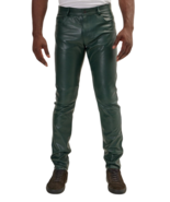 Men Leather Pants Green Trousers Slim Fit Biker Men&#39;s Jeans Style Pant M... - $161.21 CAD