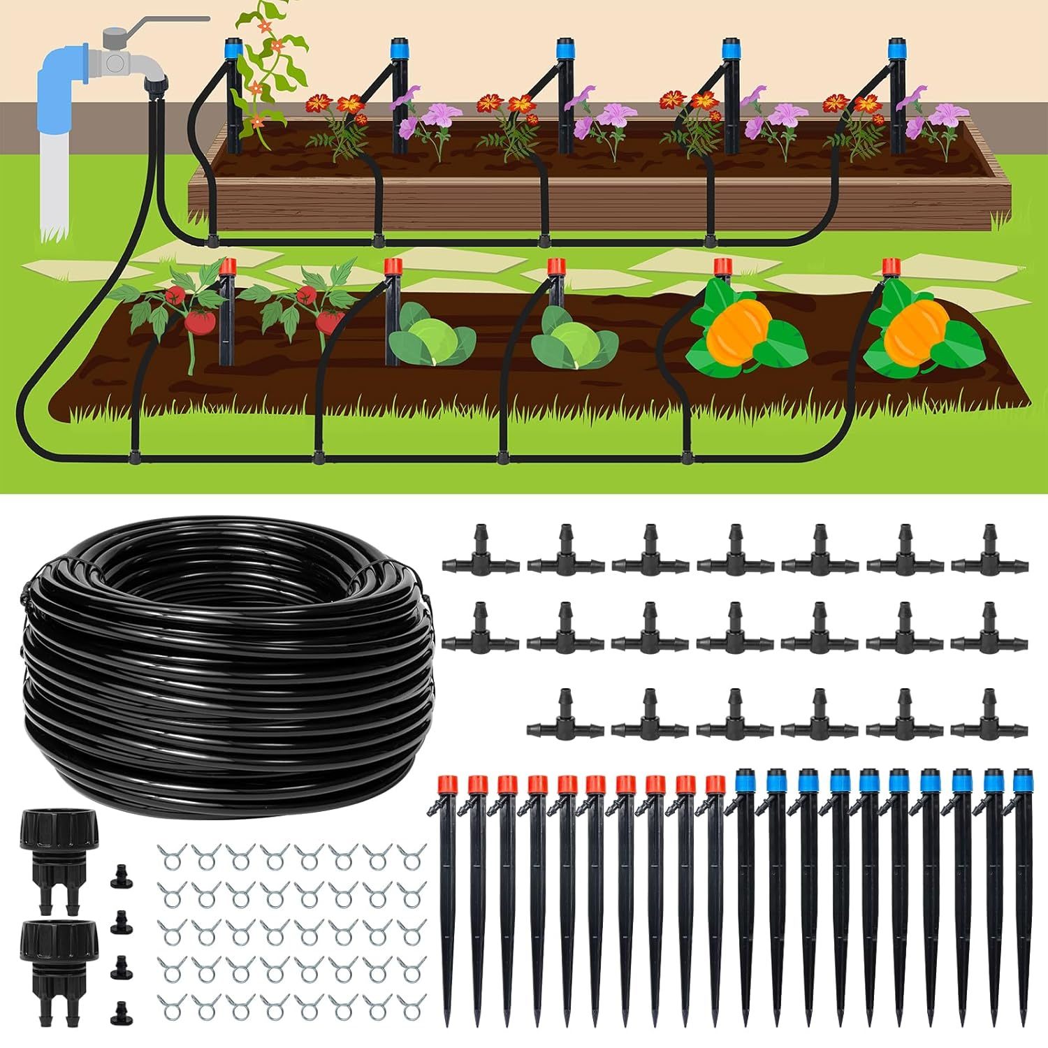 110Ft Drip Irrigation System Kit, Garden Watering System Diy, Connectors - $39.99