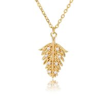 Zircon Tree Leaf Necklace for Women Stainless Steel Gold Silver Color Leaves Pen - £19.75 GBP