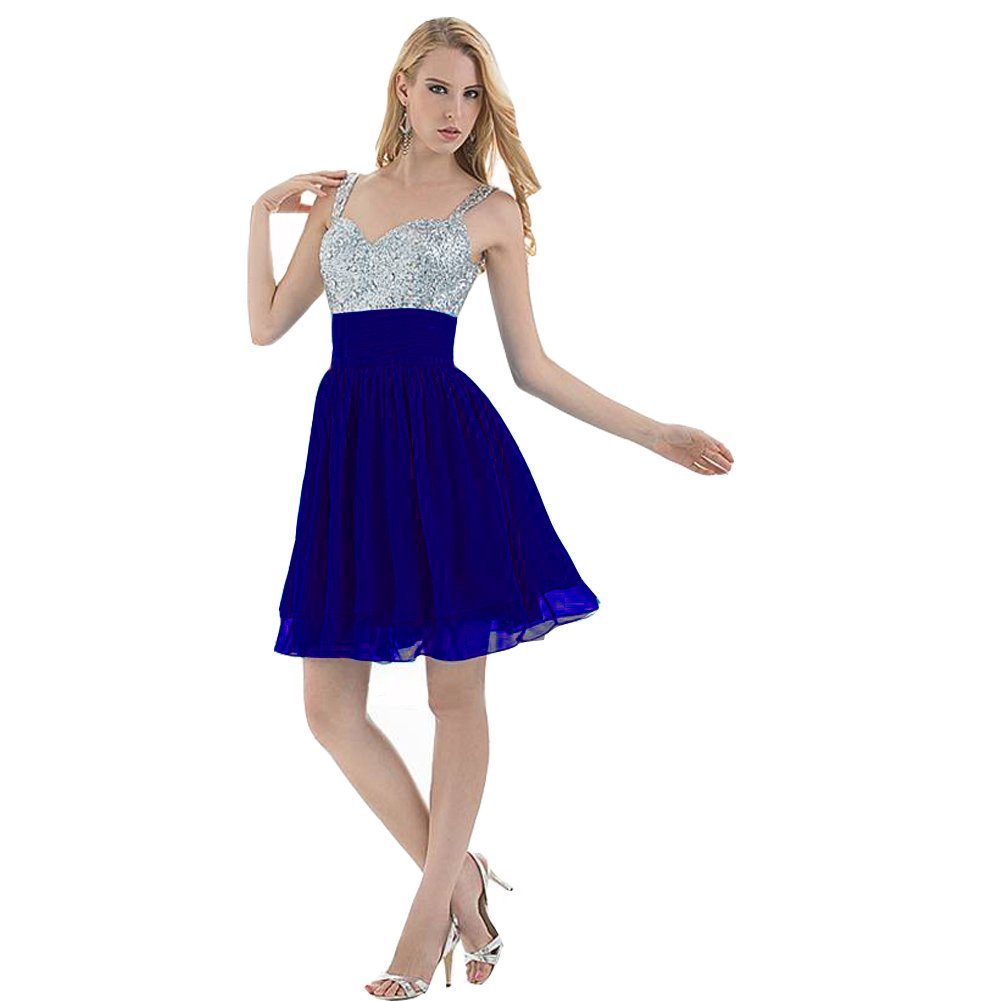 Kivary Women's Short Sequined Chiffon Prom Homecoming Dresses Royal Blue US 8