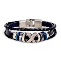 Leather Bracelet Metal And Resin Beads X Charm With Clasp Fastener Black Blue - £7.15 GBP