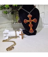 Vintage Gothic Cross Necklaces Lot – Amber Rhinestones, Ornate Design, R... - $52.72 CAD