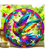 &quot;Vibrant Hummingbird Stained Glass Style Sun Catcher - Decorative Window... - $24.99
