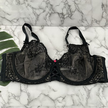 Cacique Unlined Balconette Underwire Bra Size 46 D Black Lace Sexy Sheer - $480.48 MXN