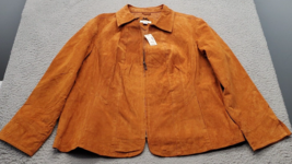 Dressbarn Jacket Women&#39;s 18/20 Orange Lined Suede Leather Long Sleeve Fu... - $45.27 CAD