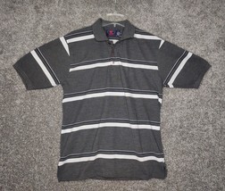 VTG Ranchero Polo Shirt Mens Large Gray Striped Short Sleeve Rugby - £17.49 GBP