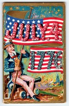 4th Of July Postcard Uncle Sam July 4 1776 Cannon Embossed Flowers Germany 1909 - £14.54 GBP