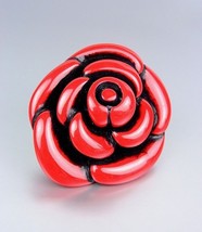 Chunky Organic Coral Red Flower Stretch Ring - $12.99