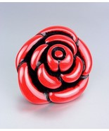 Chunky Organic Coral Red Flower Stretch Ring - $12.99