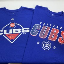 2 Chicago Cubs Baseball Blue T-Shirt Majestic MLB Screen Print Mens Sz XXL NEW - £11.35 GBP