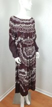 Free People Abstract Print Midi Dress Long Sleeve Open Back Crinkle Rayon Sz XS  - £48.18 GBP