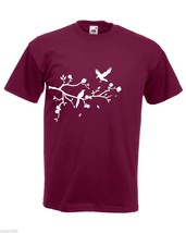 Mens T-Shirt Tree Branch, Falling Leafs, Birds, Flowers, Forest Nature Tshirt - £19.87 GBP