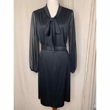 Vintage 1960s Disco Mod Black Retro Secretary Lavalliere Bow Evening Dre... - $70.00