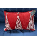 New Glitz &amp; Glimmer Beaded Christmas Tree Throw Pillow Red Lumbar Pearls... - $62.27 CAD