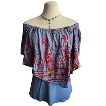 Only Nine Blue Embroidered Off The Shoulder Top Women&#39;s Size S - £11.87 GBP