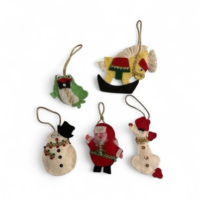 Vintage Handmade Sequin/Felt Santa Snowman Frog Christmas Ornaments Lot Of 5 Item image 11