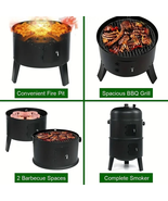 Portable 3IN1 Outdoor Vertical Charcoal Smoker BBQ Grill Cooker Meat Smo... - $1,341.45 MXN
