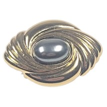 Avon Gold Tone Pearl Enhancer Brooch Faux Black Pearl Swirl Vintage Pin - £6.51 GBP