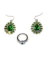 Silver Tone Emerald Rhinestones Ring Size 8 &amp; Rhiinestones Dangle Earrings - £15.56 GBP