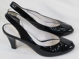 Bally Black Patent Leather Peep Toe Slingback Heels Size 6.5 US Excellent Italy - £39.46 GBP