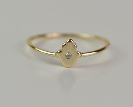 Hamsa Ring With Diamond 14K Yellow Gold 0.02CT VS1 Clarity G Color - £197.30 GBP