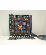 Multicolor Embroidered Green Trim Bead &amp; Fringe Boho Cross Body Bag Purse - $285.10 MXN
