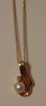 Antique Necklace: Gold Toned Chain with Pearl Pendant - $50.00