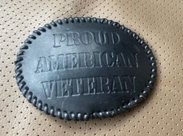 Vintage Belt Buckle Proud American Veteran Leather Engraved POW Military US - £11.73 GBP