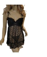 New Sexy 2Pc Babydoll/Thong Black Polka Dot Lace Lingerie Medium - $133.20 MXN