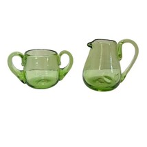 Vintage Williamsburg, Virginia Handblown Green Glass Creamer and Sugar Set 2 pcs - $32.68